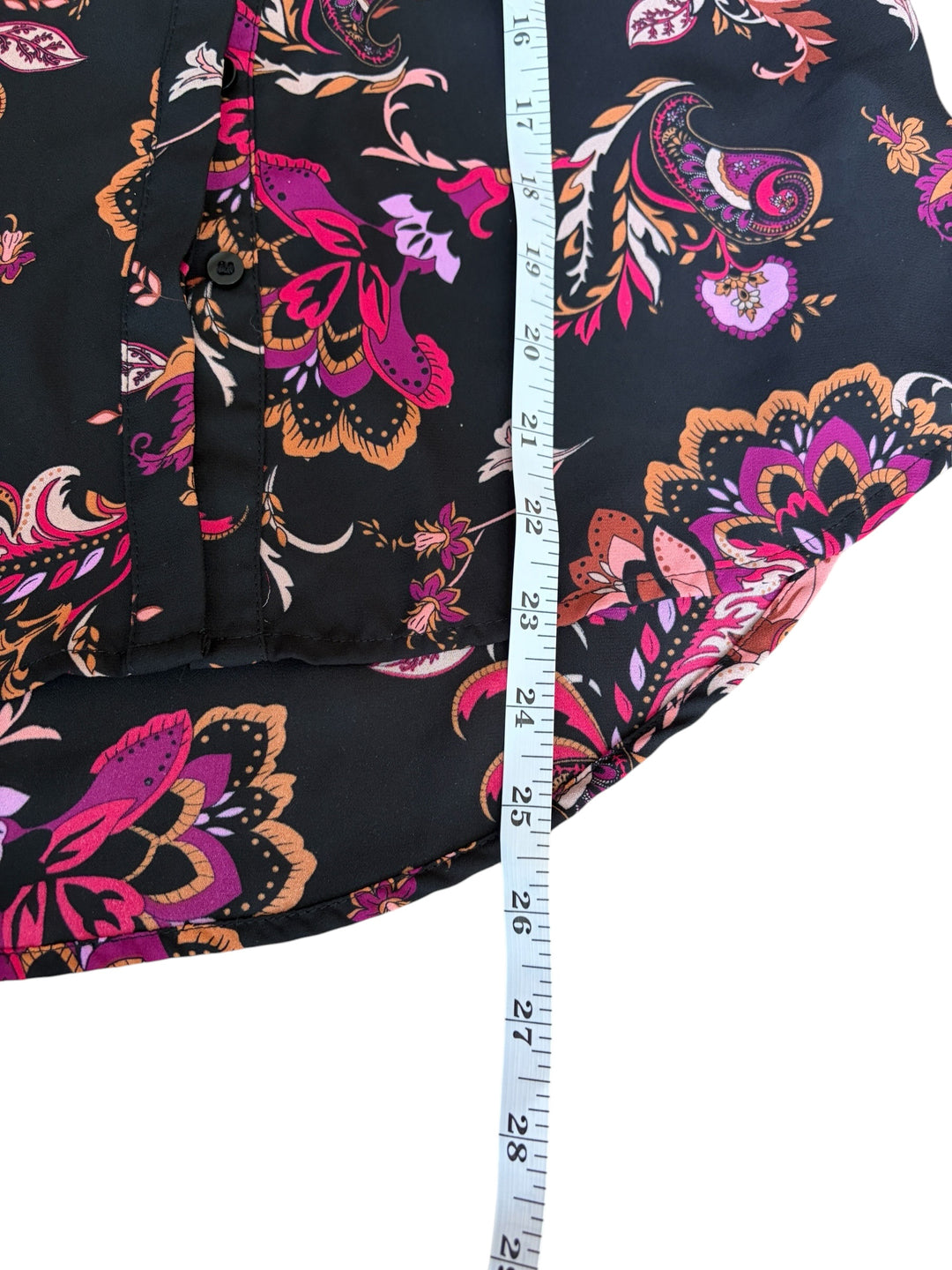 Liz Claiborne Women's Black & Pink Paisley Floral Long Sleeve Blouse, Size XS