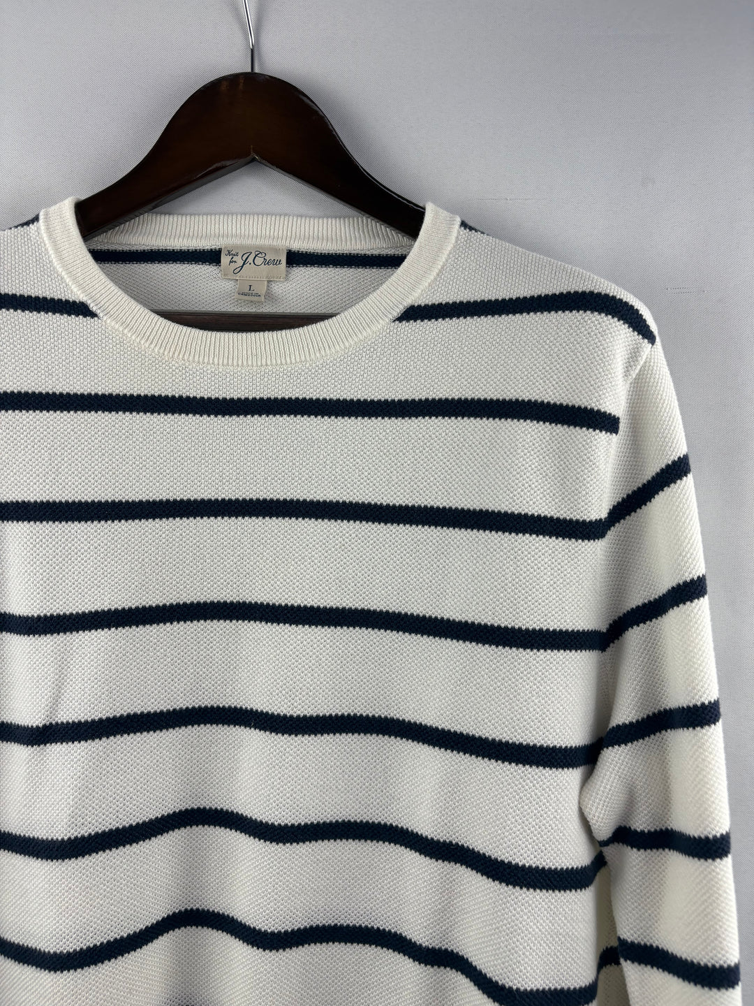 Women’s J.Crew Large White w/ Navy Stripes Crewneck Sweater