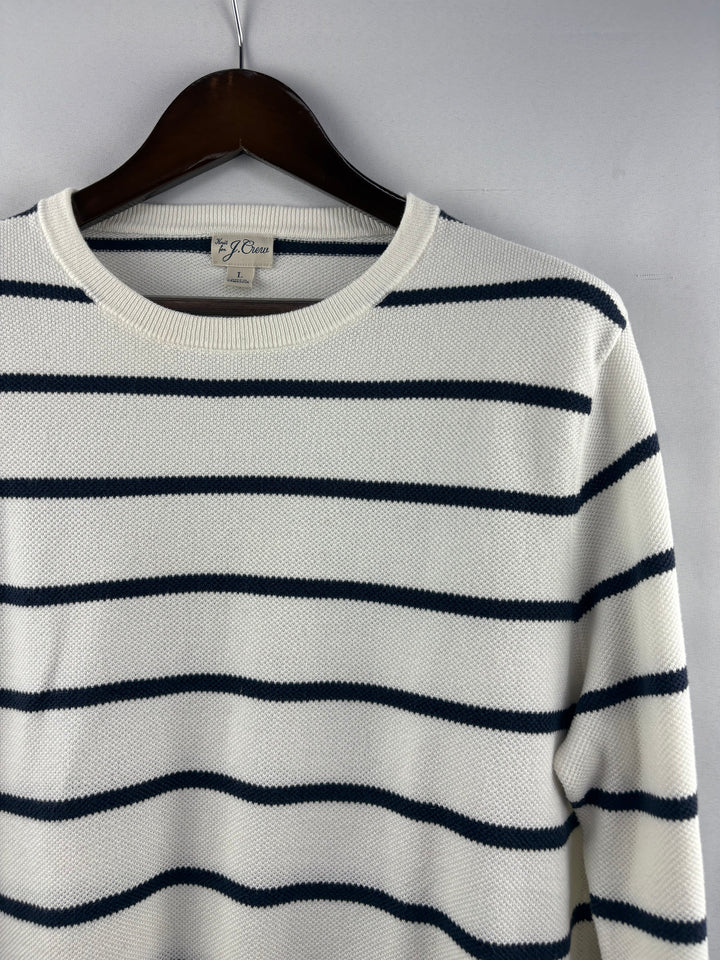 Women’s J.Crew Large White w/ Navy Stripes Crewneck Sweater