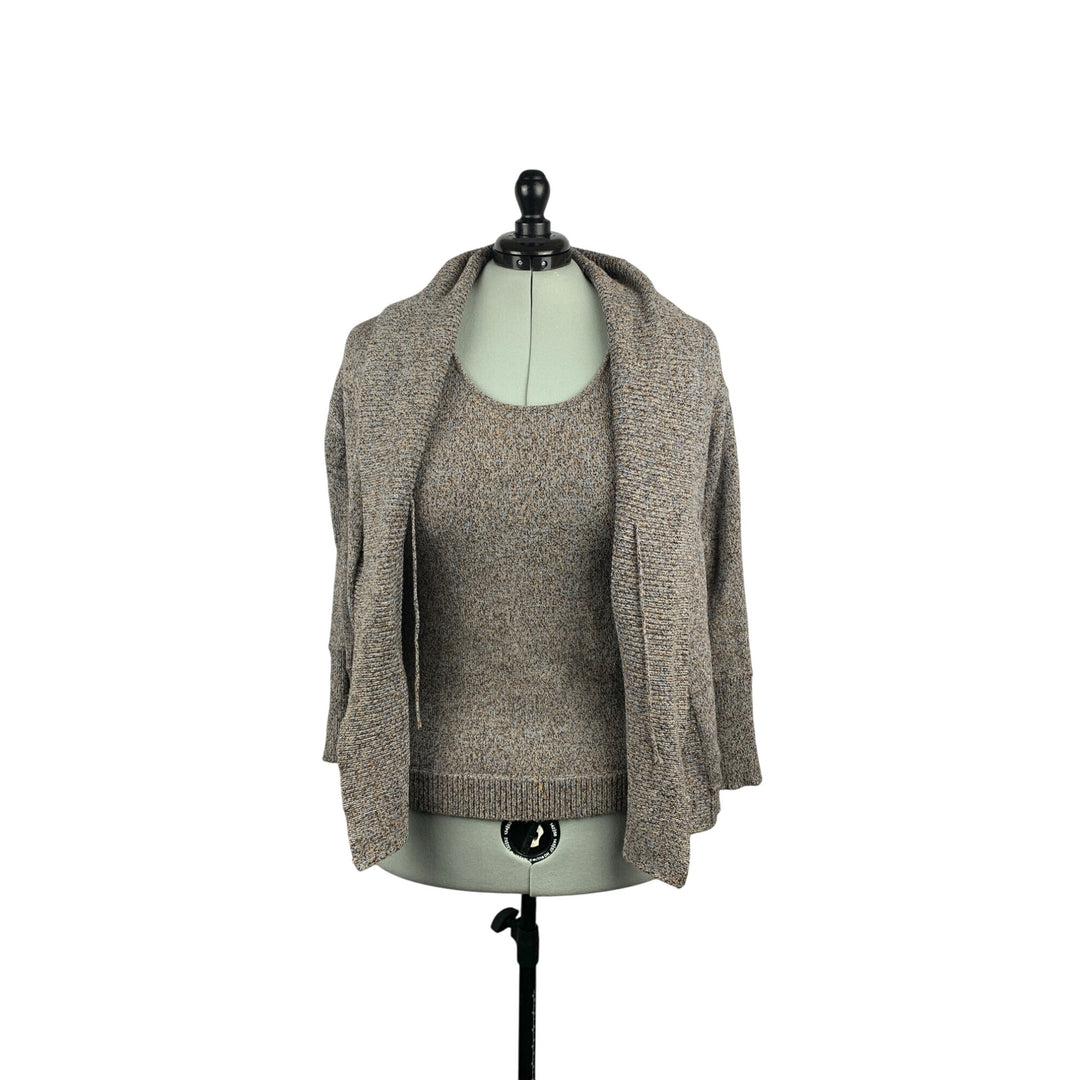 Jones New York Collection Womens XL Brown & Gray Knit Sleeveless Top & Cardigan Set