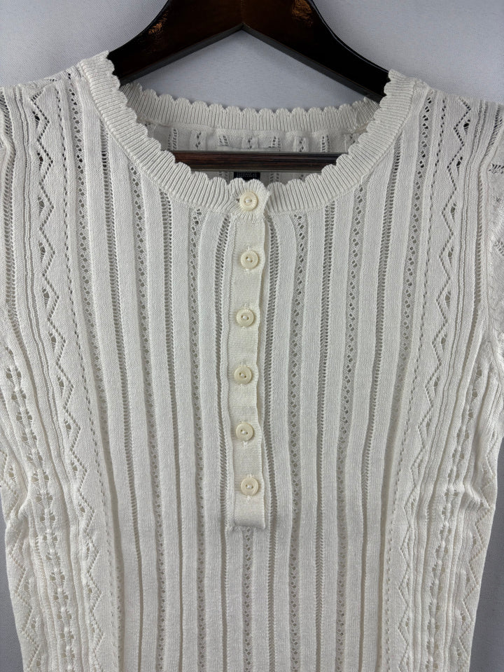 Women’s American Eagle Medium White Knit Short Sleeve 3/4 Button Shirt