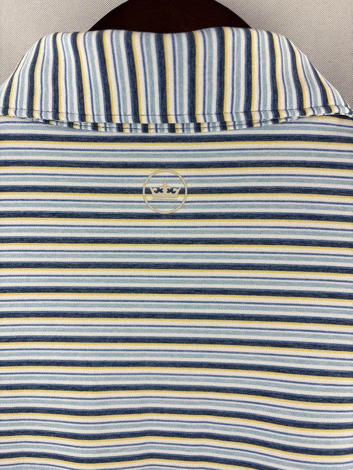 Men’s Peter Millar Large Blue, White, &amp; Yellow Striped Polo
