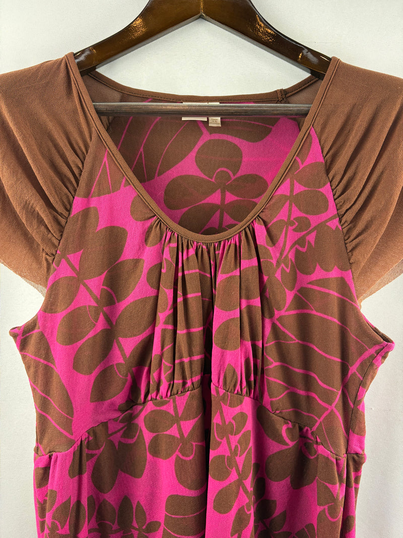 Women’s Sweet Pea XL Brown & Pink Short Sleeve Blouse