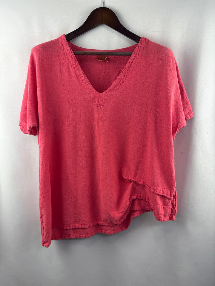 Women’s Oh My Gauze! XL Bright Salmon Short Sleeve Blouse