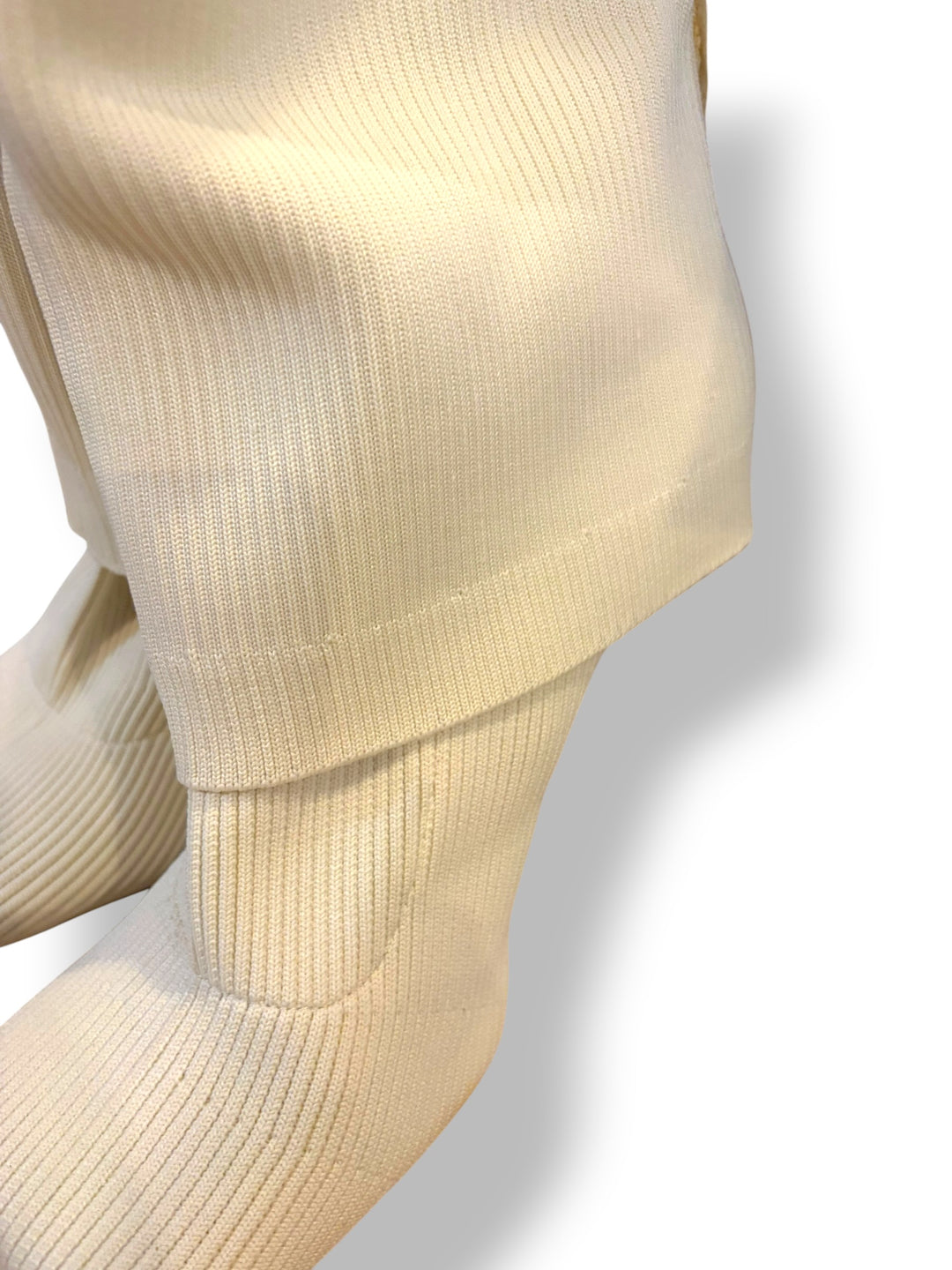 Cream Ribbed Knit Thigh High Boots Square Toe Stiletto Heel Size 9