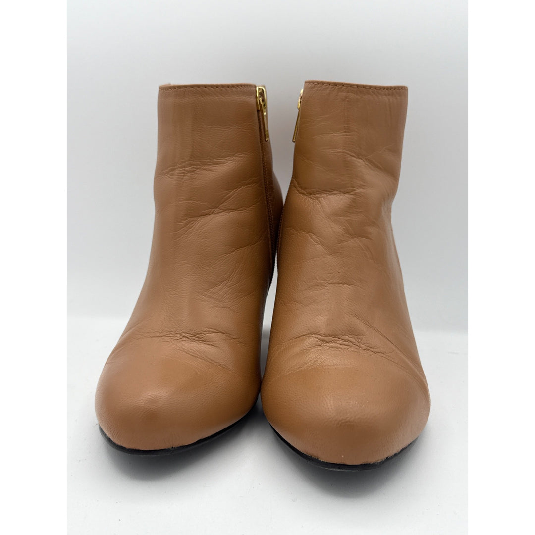 Leather Ankle Boots With Mid Heel & Gold Zip Closure Size 7