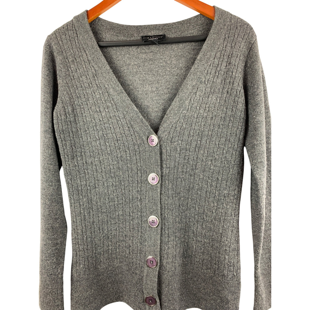 Womens Dialogue Essentials XS Gray Merino Wool Cardigan Sweater