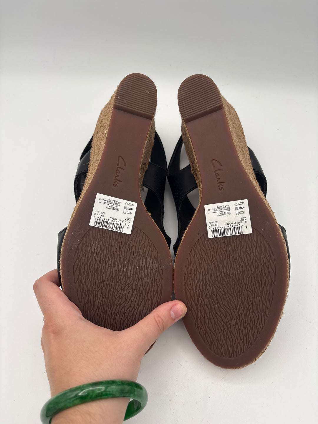 Women’s Clark’s Size 10 Black Leather Wedge Sandals