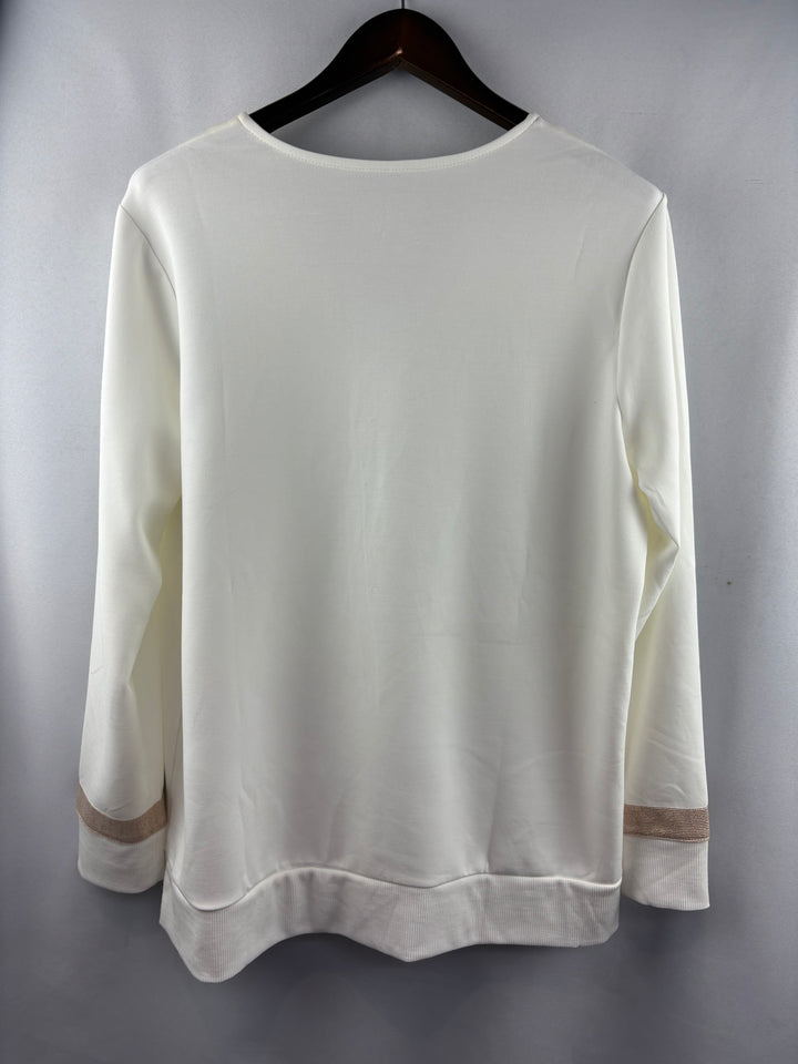 Women’s Belle by Kim Gravel Large Cream V-Neck Long Sleeve