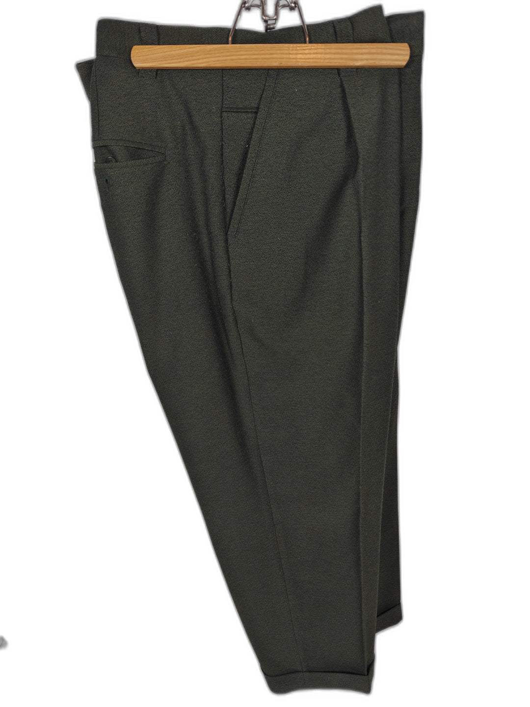 Silversilk Men's Olive Green Pleated Dress Pants Size 42x34 100% Rayon Cuffed Slacks