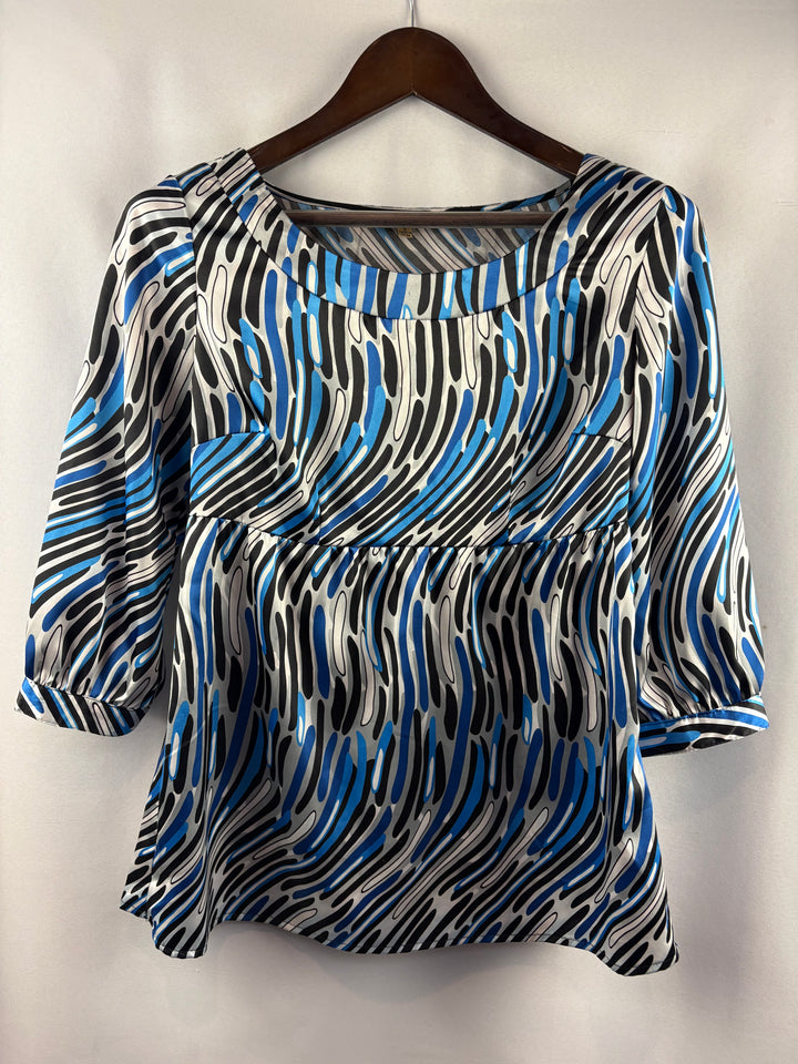 Women’s Notations Small Blue, Black & White Patterned Blouse