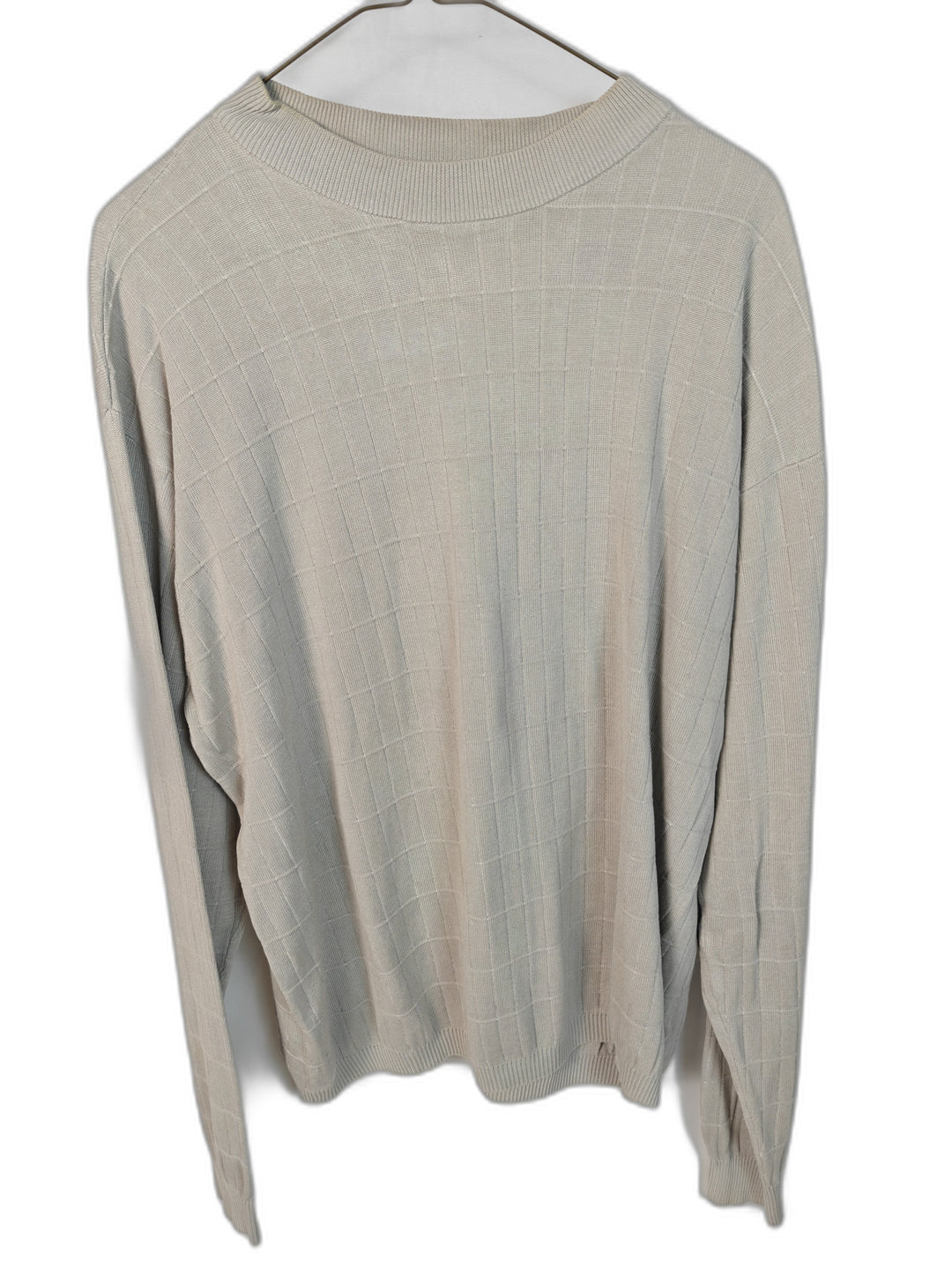 Bachrach Men's XXL 100% Silk Sweater Beige Textured Grid Long Sleeve Mock Neck Luxury
