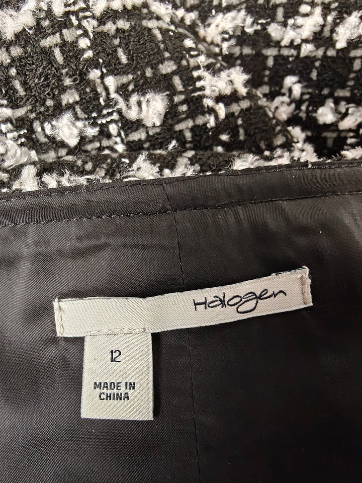 Women Halogen Pencil Skirt Black White Tweed Size 12