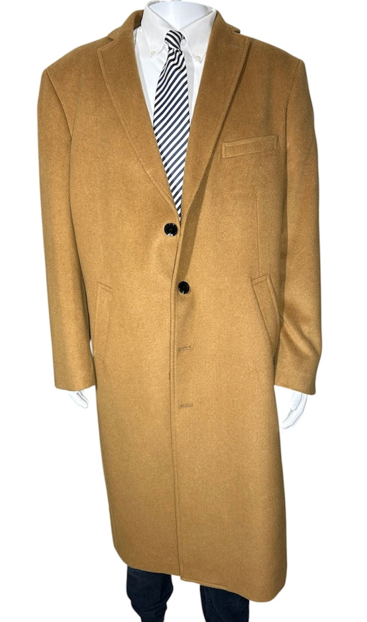ENZO Tovare Men’s Wool Cashmere Blend Topcoat Overcoat Camel Tan Caramel Size 48