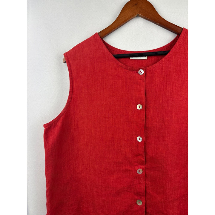 Women’s Dream Size 2XL Rust Red Linen Sleeveless Blouse with Shell Buttons