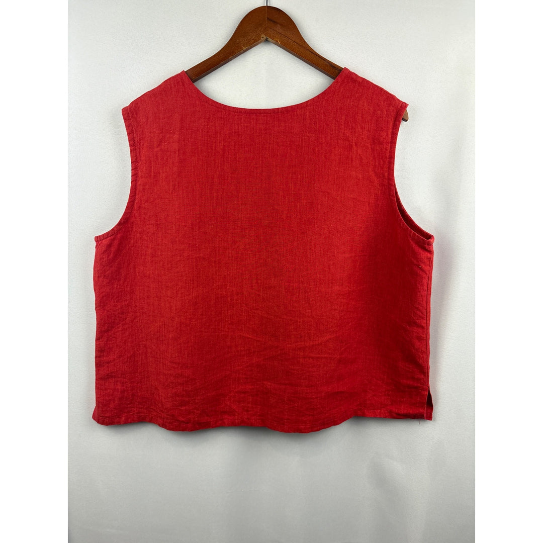 Women’s Dream Size 2XL Rust Red Linen Sleeveless Blouse with Shell Buttons