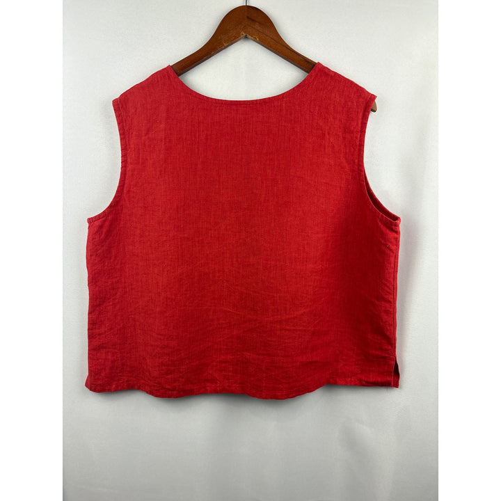 Women’s Dream Size 2XL Rust Red Linen Sleeveless Blouse with Shell Buttons