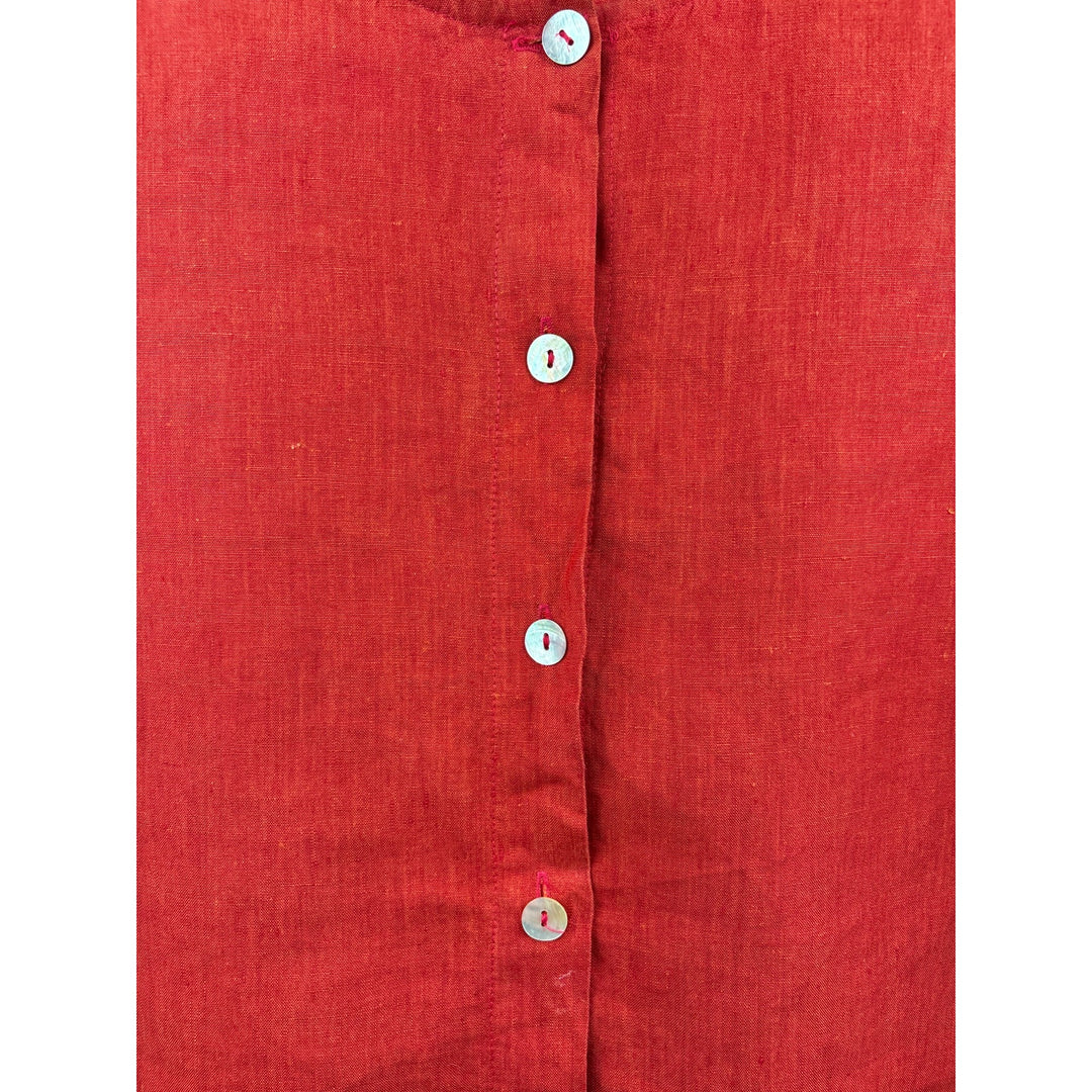 Women’s Dream Size 2XL Rust Red Linen Sleeveless Blouse with Shell Buttons