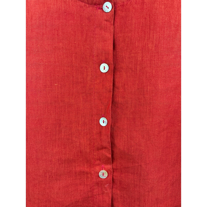 Women’s Dream Size 2XL Rust Red Linen Sleeveless Blouse with Shell Buttons