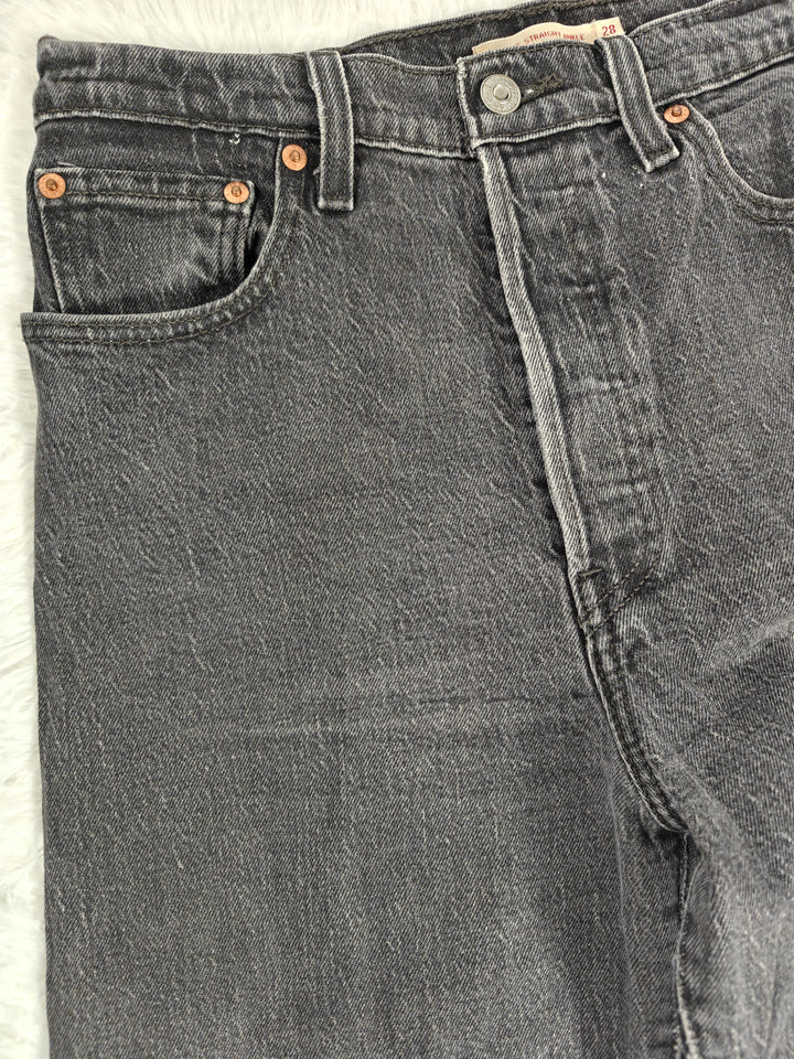 Womens Levis Ribcage Straight Ankle Black Jeans Size 28