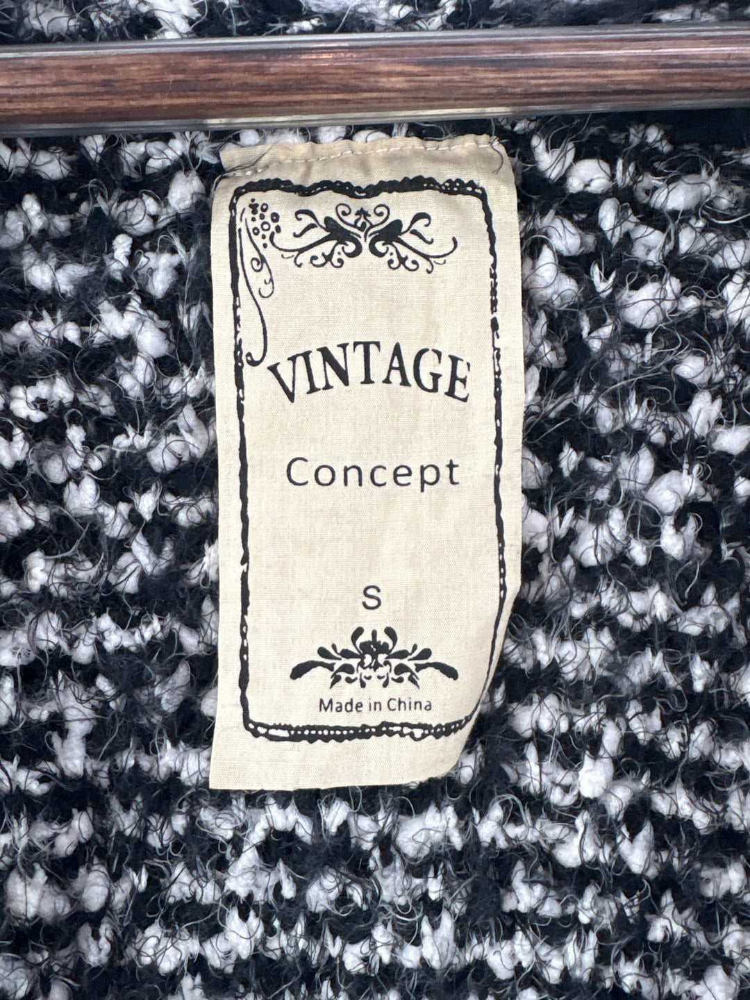 Women’s Vintage Concept Small Black &amp; White Fuzzy Cardigan