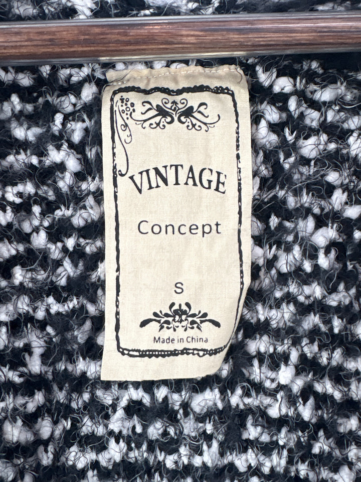 Women’s Vintage Concept Small Black &amp; White Fuzzy Cardigan