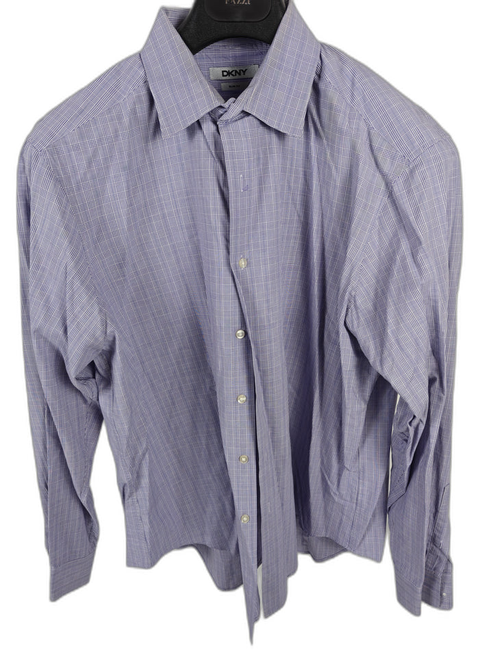 Men’s DKNY Slim Fit Dress Shirt Purple Plaid Size XL 17.5 34/35
