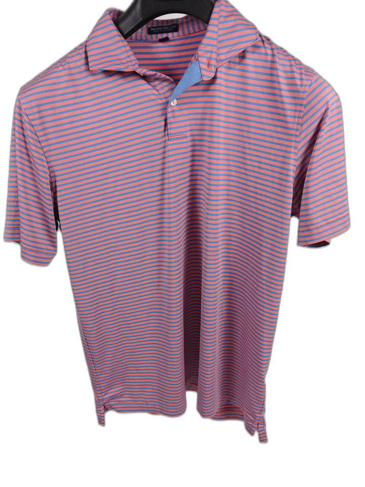 Mens Peter Millar Polo Pink Blue Striped Size L