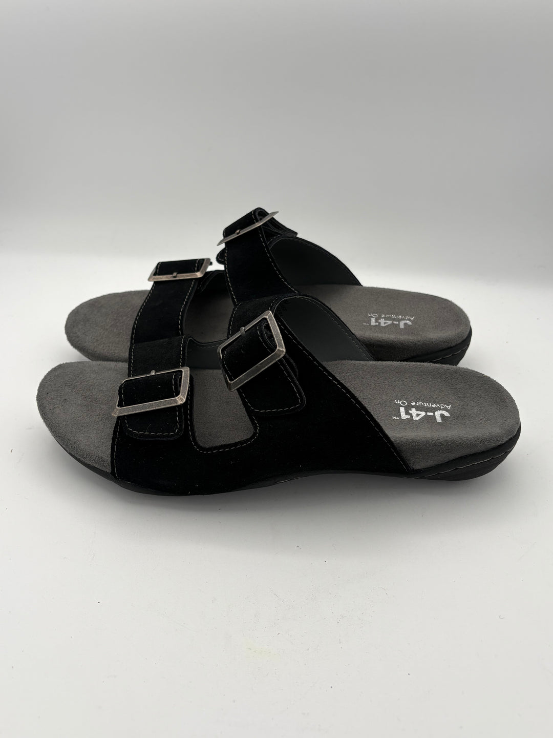 Women’s J-41 Size 8 Black Suede Slide Buckle Sandals