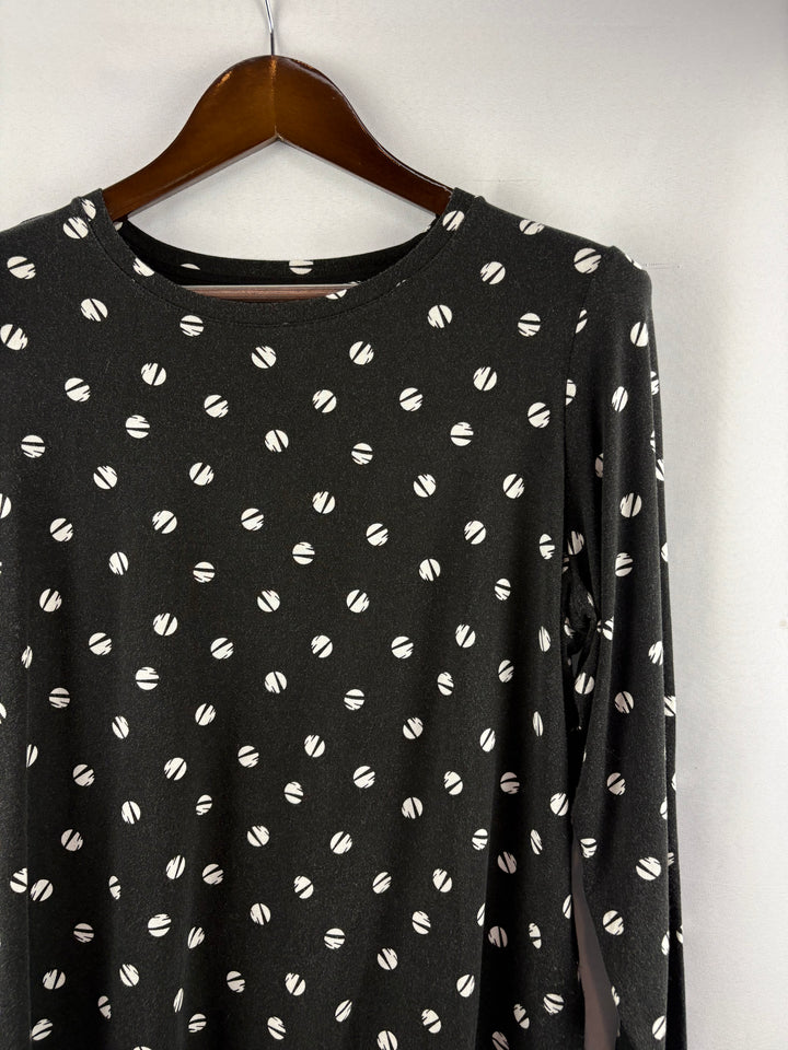Women’s Chico’s Large Black w/ White Polka Dot Blouse