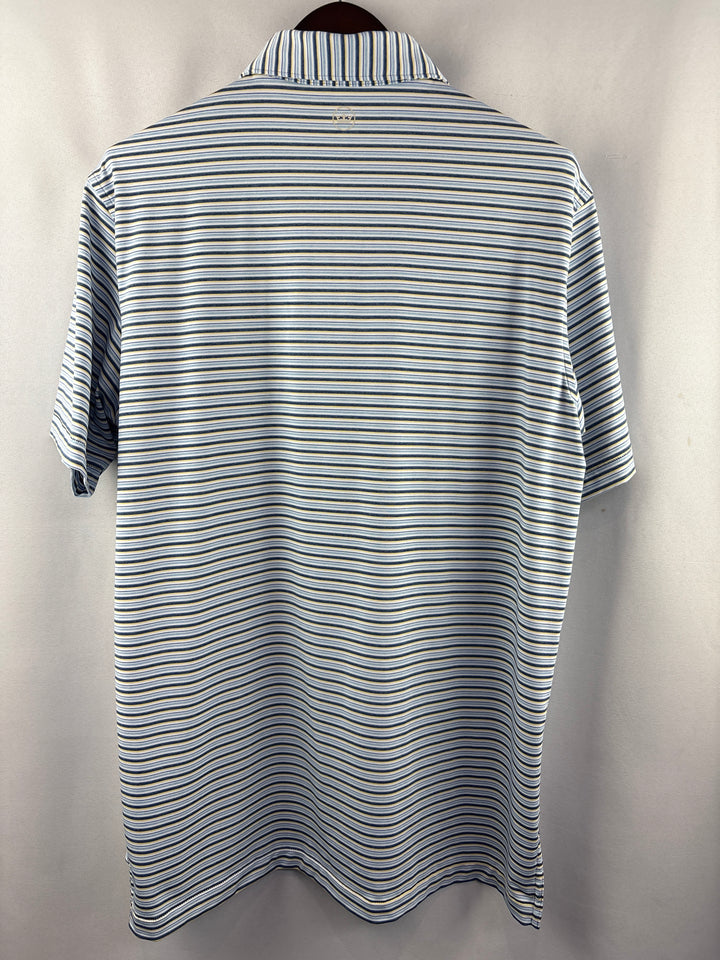 Men’s Peter Millar Large Blue, White, &amp; Yellow Striped Polo