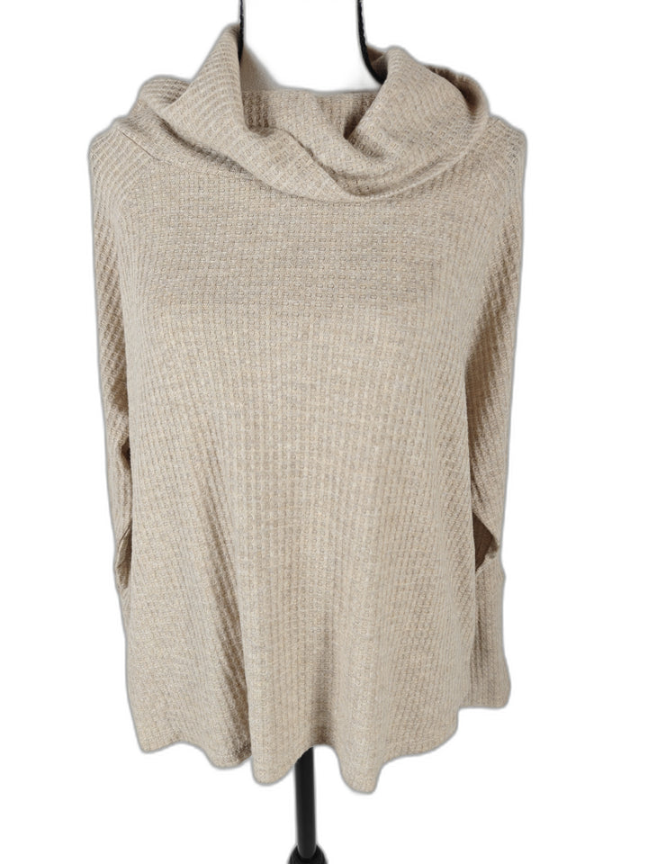 Women’s Bobeau Cowl Neck Waffle Knit Sweater Beige Size M