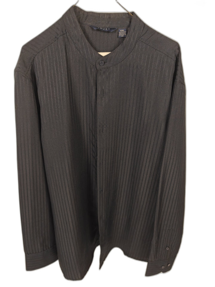 Trust Men's XXL Black Banded Collar Dress Shirt Long Sleeve Textured Stripe Casual Button Up