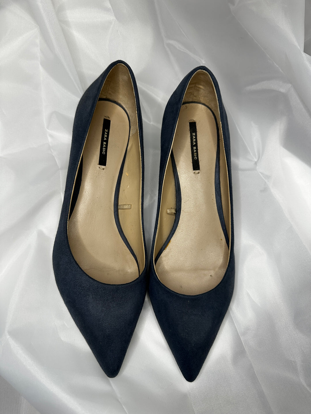 Zara Basic Gorgeous Blue Grey Suede Look Pumps with Silver-Tone Detail
