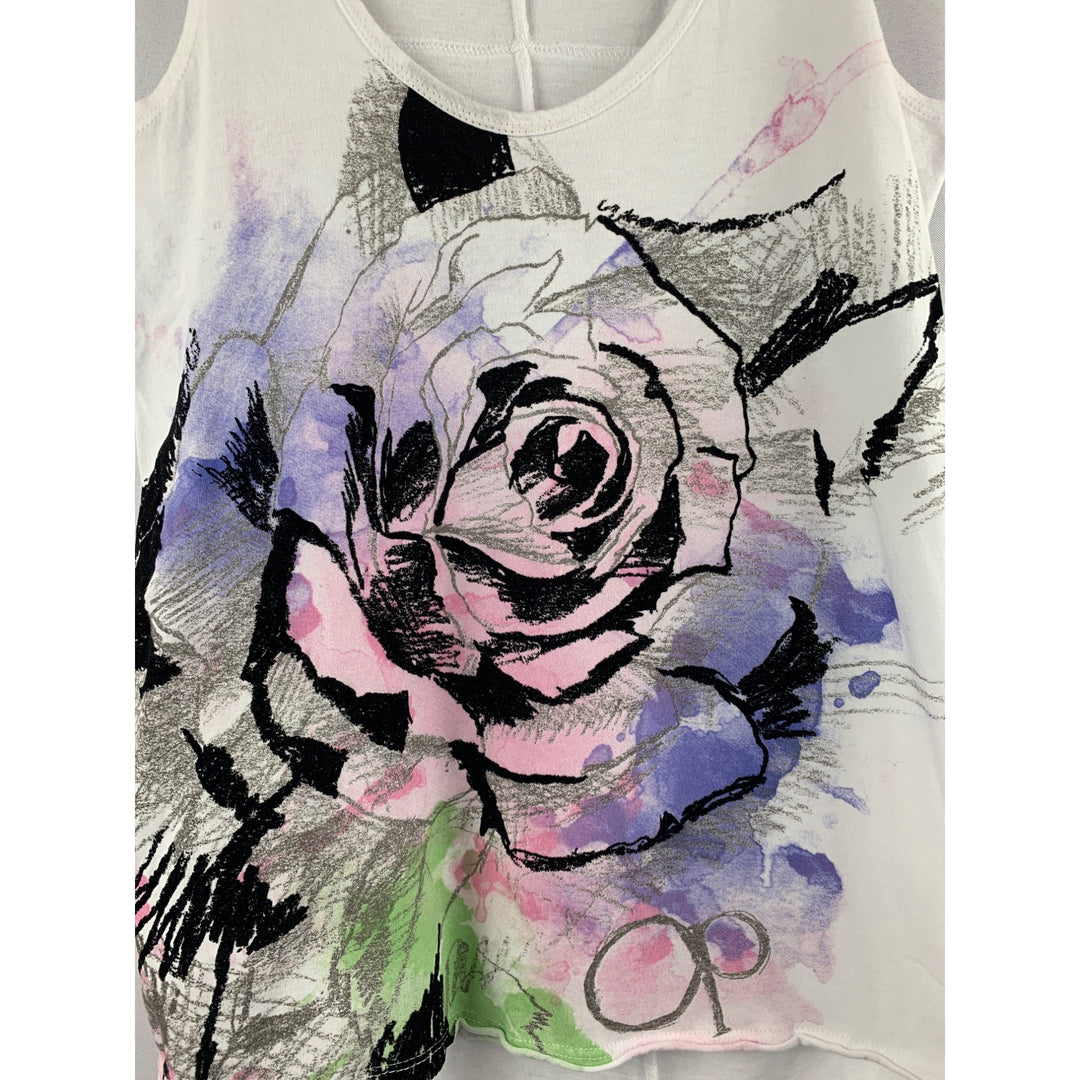 Op Womens S White Tank Top With Floral Abstract Design