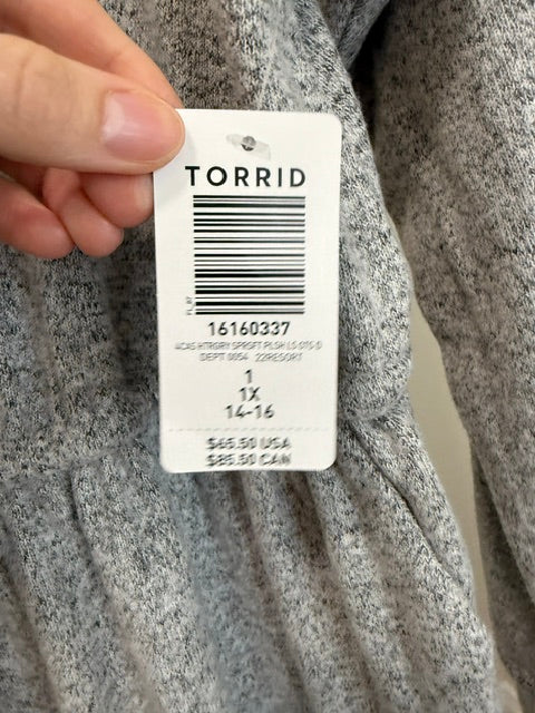 Torrid Super Soft Plush Skater Dress Heather Gray NWT Sz1/1X/(14-16)