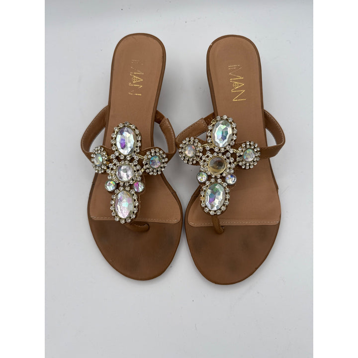 IMAN Womens Rhinestone Embellished Wedge Sandals Size 7W
