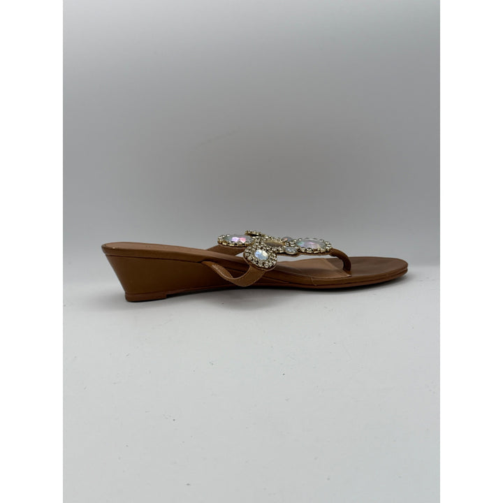 IMAN Womens Rhinestone Embellished Wedge Sandals Size 7W