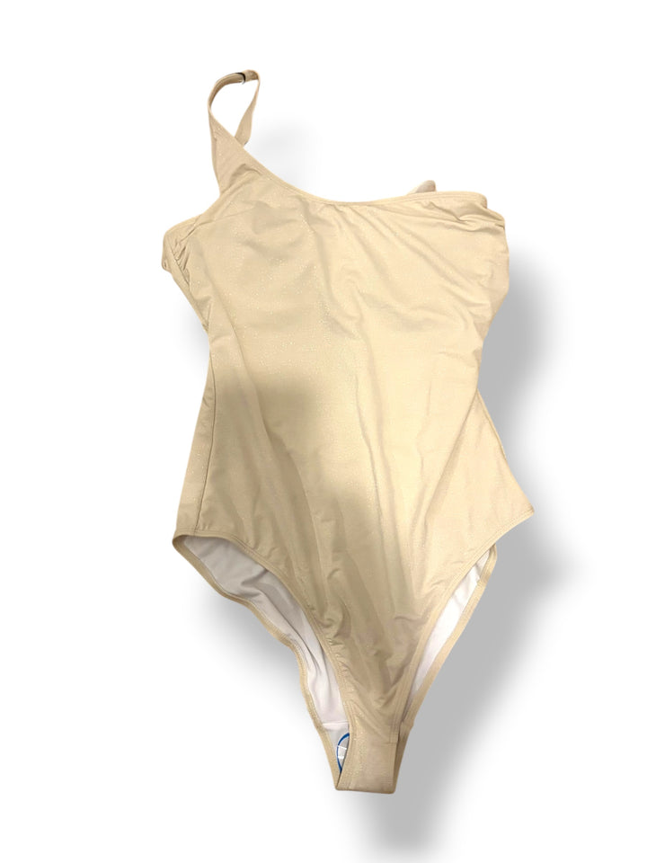 Ivory Rose Champagne Sparkle One Shoulder Swimsuit Large 36E Fuller Bust NWT
