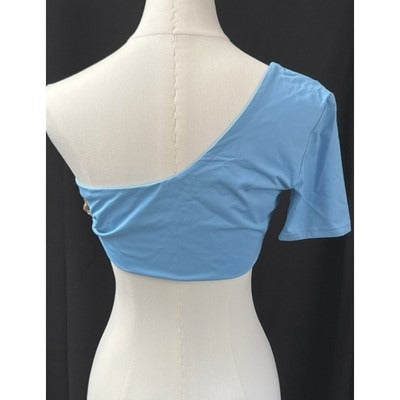 Toast Swim Blue Asymmetrical One-Shoulder Crop Top