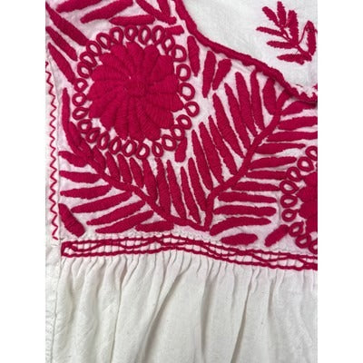 Women's Handmade Vintage White & Red Embroidered Peasant Blouse