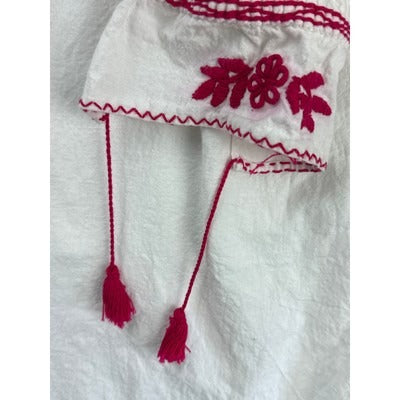Women's Handmade Vintage White & Red Embroidered Peasant Blouse