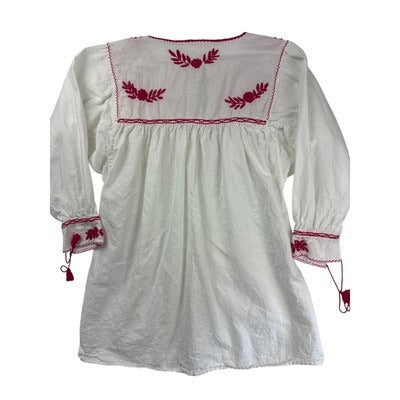 Women's Handmade Vintage White & Red Embroidered Peasant Blouse