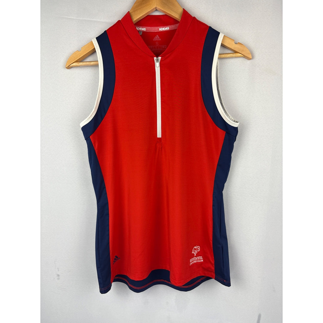 Adidas Womens Sleeveless Golf Polo Shirt S Red/Navy Anthem Country Club