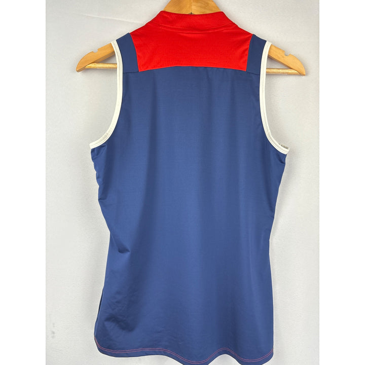 Adidas Womens Sleeveless Golf Polo Shirt S Red/Navy Anthem Country Club