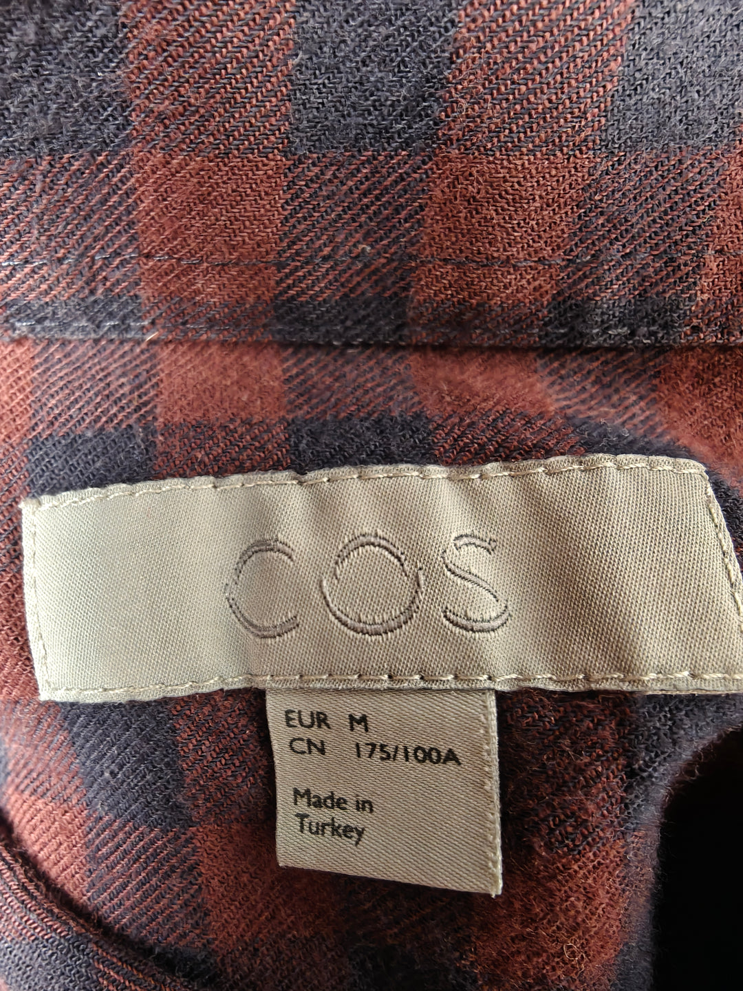 Mens COS Flannel Shirt Red Navy Size M