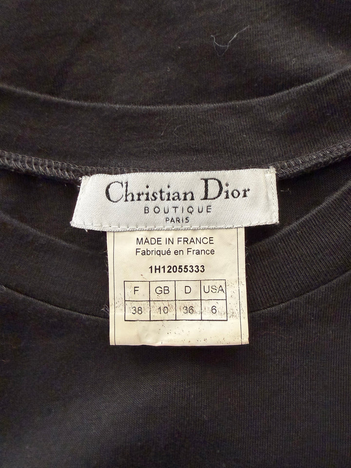 Christian Dior by John Galliano Black Sheer Sleeve Knit Top Made in France Size FR 38/US 6