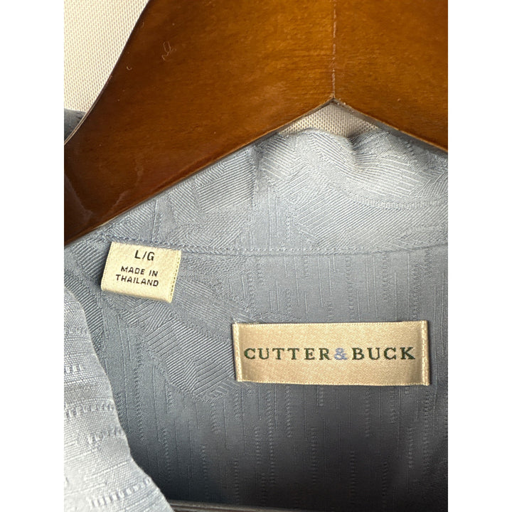 Men’s Cutter & Buck Large Light Blue Short Sleeve Button Up w/ Floral Embroidery