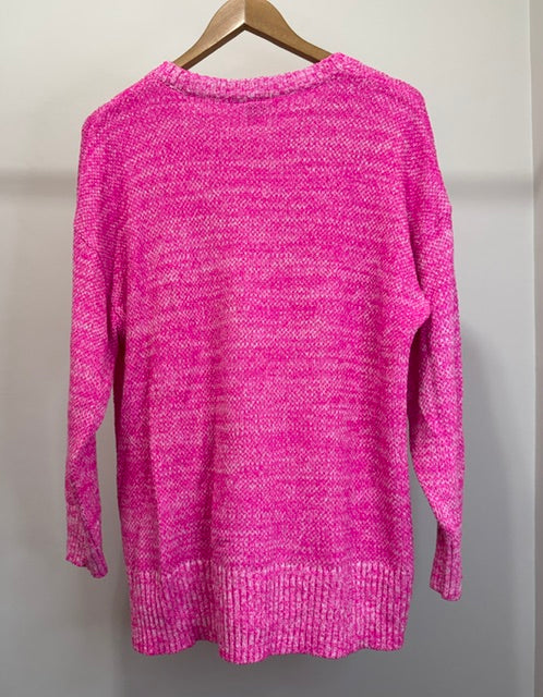 Torrid Neon Pink &amp; White Knit Crewneck Sweater Sz1 (14–16)