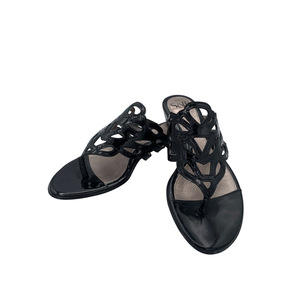 Söfft Womens Patent Leather Black Slide Sandals